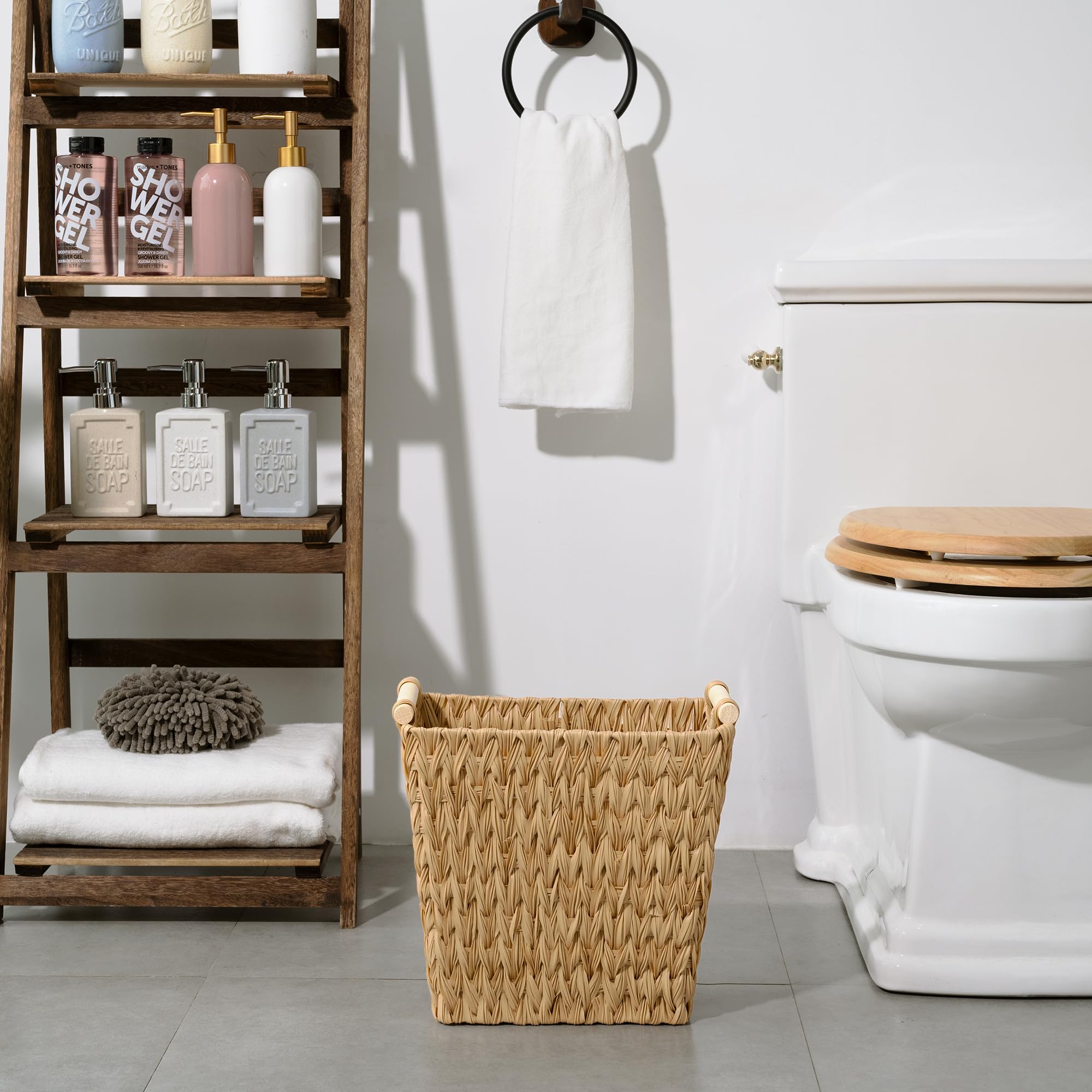GRANNY SAYS Waterproof Wicker Trash Can with Handles - 2-Pack Decorative Wastebasket for Bathroom, Bedroom & Office | Ideal for Home, Dorm & Guest Room Organization