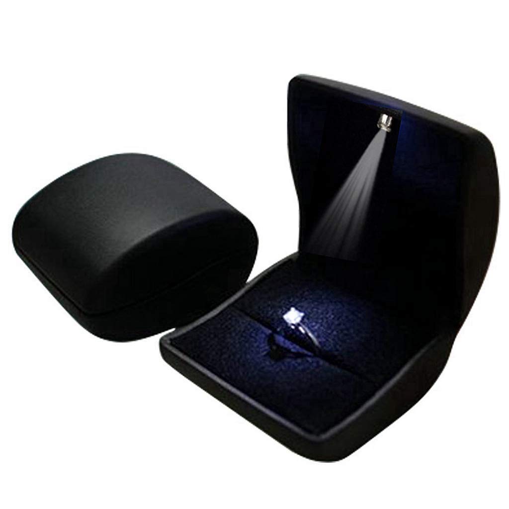 LILY TREACY PU Leather Earrings Jewelry Set with LED Lighted Ring Box - Perfect for Proposal, Engagement, Wedding, Anniversary Gifts (Black) - Elegant Jewelry Storage & Romantic Proposal Accessories