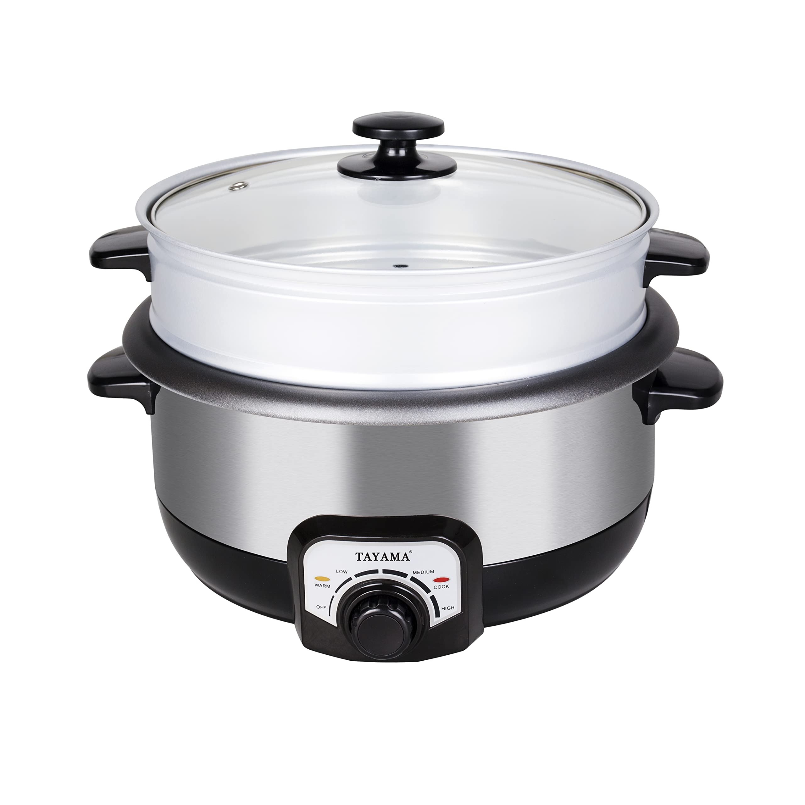 Tayama TMC-130SB 3 Quart Electric Non-Stick Hot Pot Multi-Cooker with Steamer & Glass Lid - Perfect for Soups, Stews & Family Meals | Black