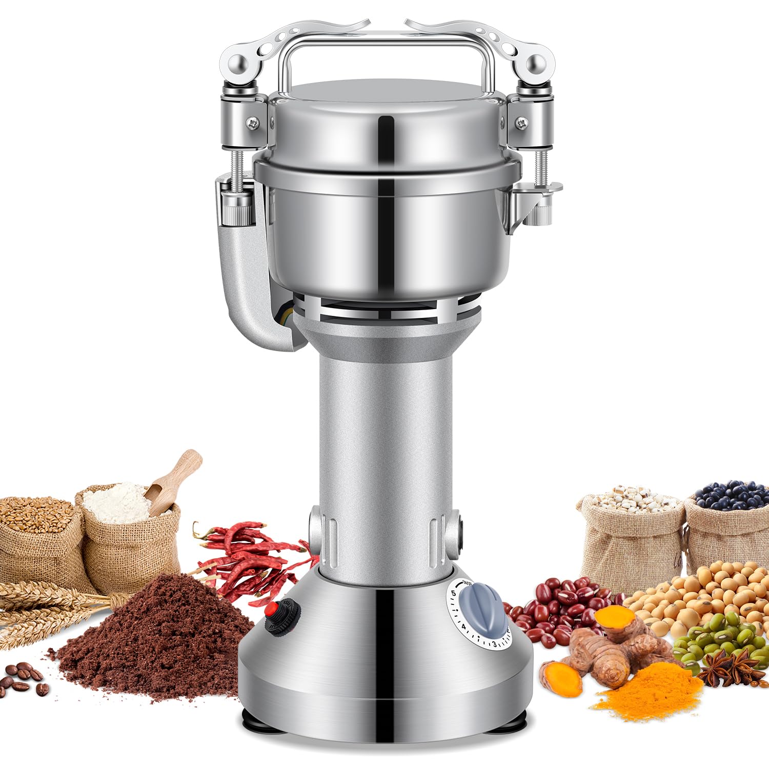 650W Electric Grain Mill Grinder - 150g Commercial Stainless Steel Spice Grinder for Wheat, Oats, Corn, Pepper & Coffee Beans | High-Speed Kitchen Pulverizer for Baking, Cooking & Coffee Brewing