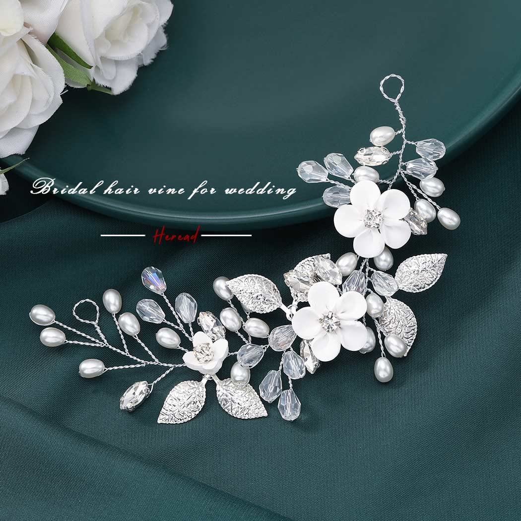 Silver Leaf Pearl Bridal Hair Vine - Elegant Wedding Headpiece for Women & Girls | Perfect for Bridal Showers, Prom, and Formal Events
