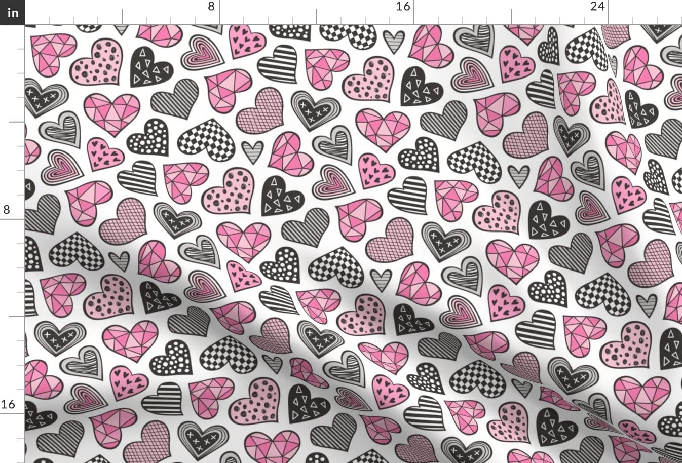 Geometric Heart Pattern Minky Fabric Fat Quarter - Valentine's Day Pink Stripes Printed Fabric for Sewing Baby Blankets, Quilt Backing & Plush Toys - Soft Doodle Design for DIY Crafts & Home Decor
