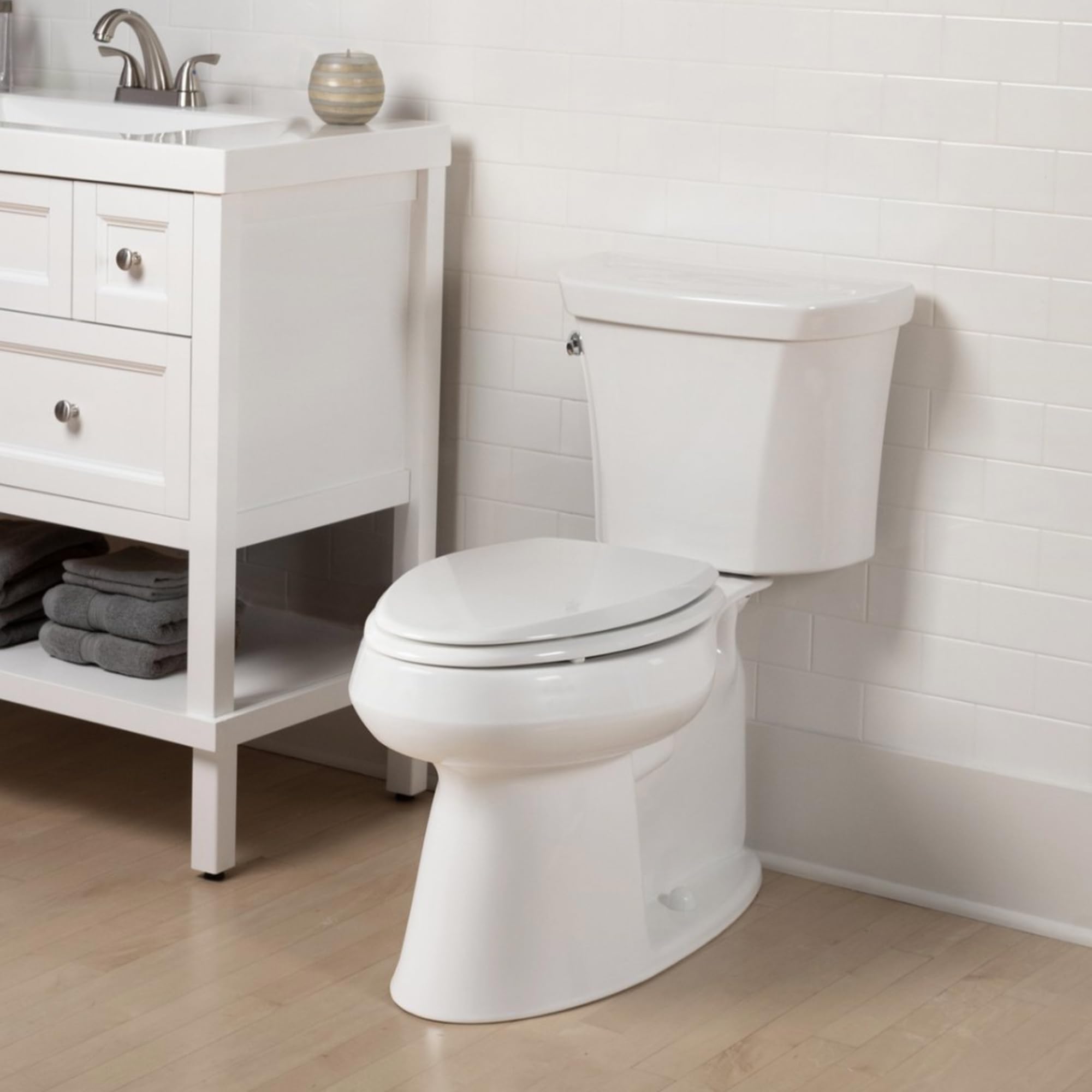 Mayfair Cassel Soft Close Toilet Seat - Premium Wood, Non-Slip, Easy to Clean & Install - Round Bone Color for Bathroom Comfort & Hygiene