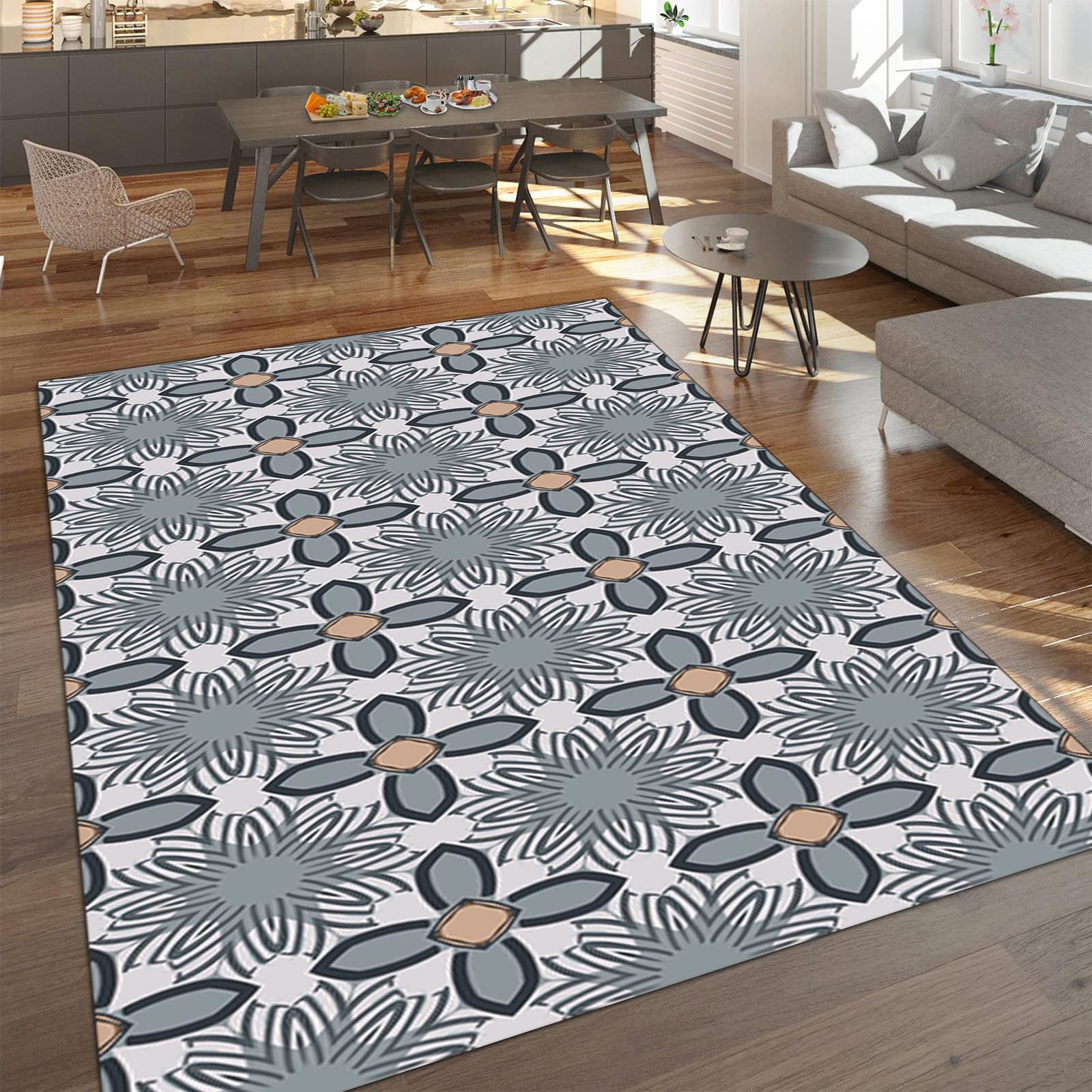 Stylish Floral Area Rug - Non-Slip 4x5ft Modern Printed Carpet for Living Room, Bedroom, Dining Room & Study | Home Decor Floor Mat with Clear Beautiful Patterns | Perfect for Cozy Spaces & High-Traffic Areas