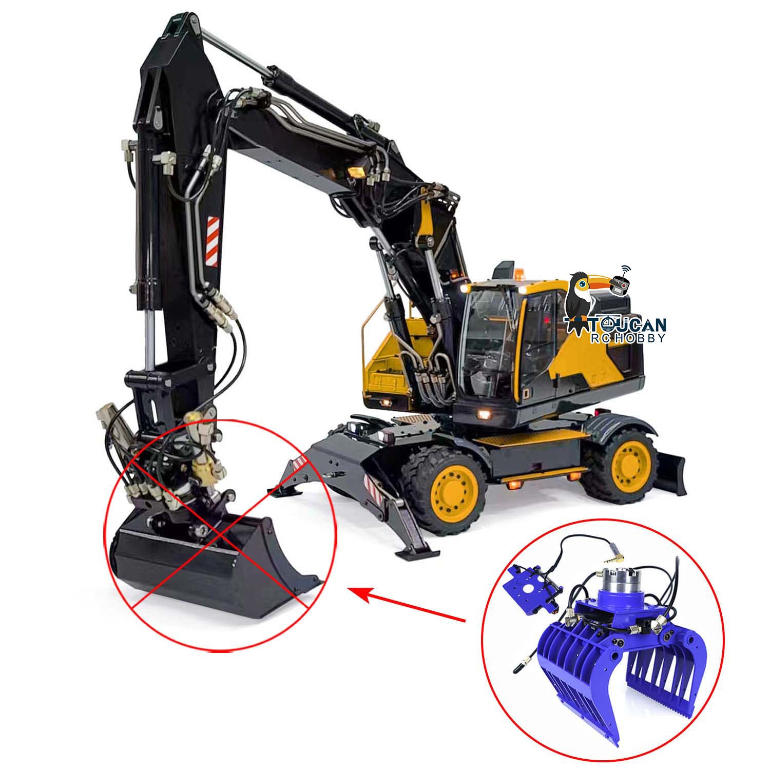 MTModel 1:14 Scale Metal RC Hydraulic Excavator - 3-Arm EC380 Wheeled Remote Control Construction Toy with Motor, Servo & ESC - Perfect for Construction Simulation, Kids Play & Collectors