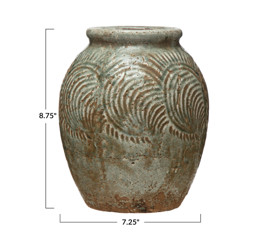 Distressed Blue Grey Ceramic Vase - Handmade Farmhouse Decor for Living Room, Dining Table, or Wedding Centerpiece