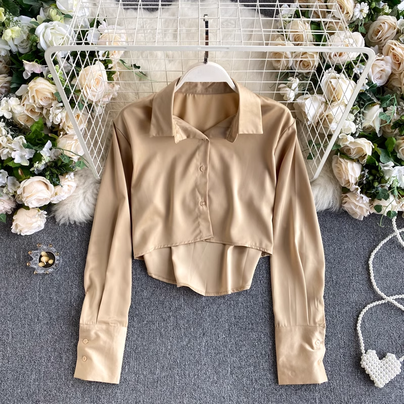 Women's Long Sleeve Shirt for Autumn - Stylish Short Top 1021 | Perfect for Office Wear & Casual Outfits