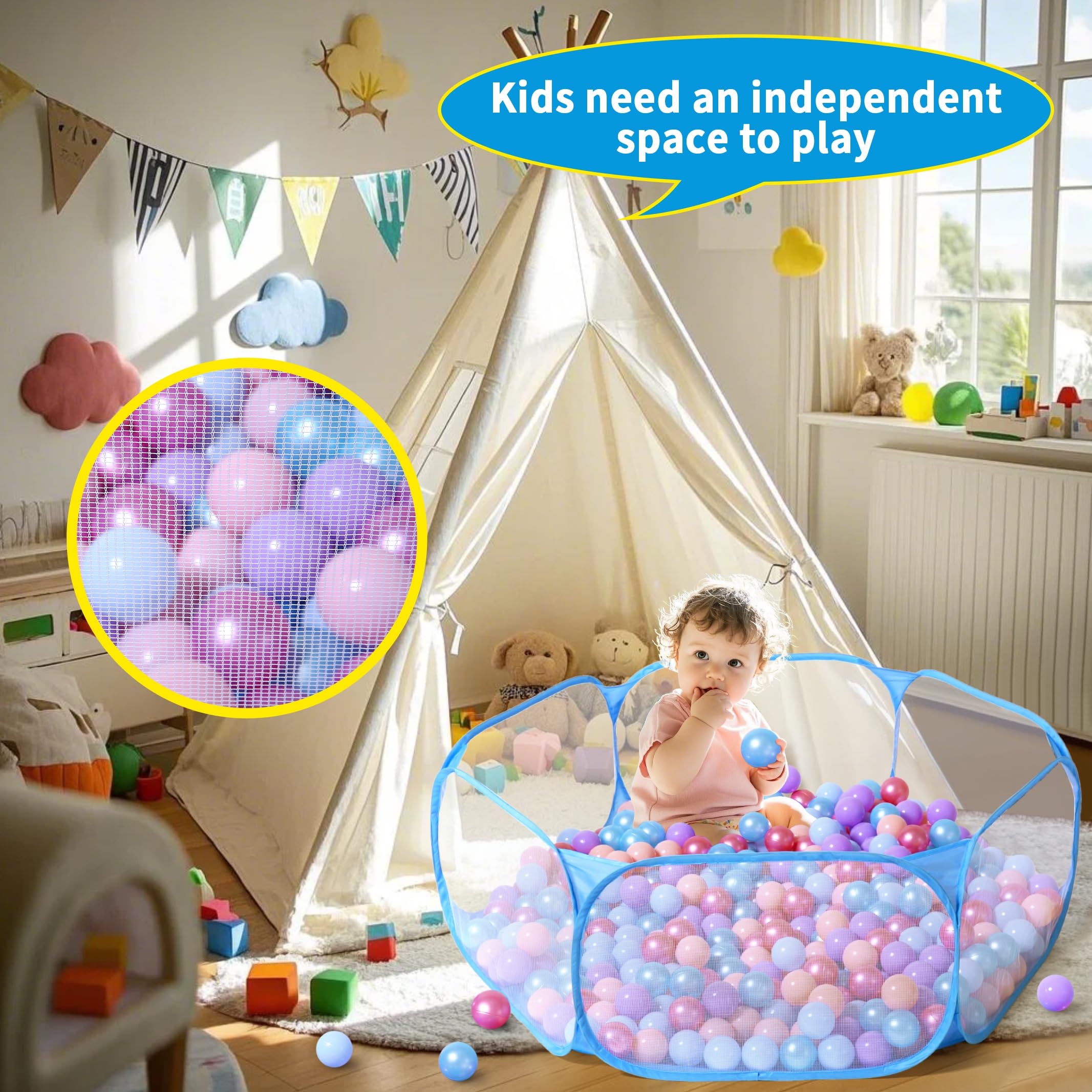 STARBOLO Kids Ball Pit Play Pool - Foldable Play Tent for Boys & Girls, Indoor Outdoor Toy Ball Pit with Carry Bag, Perfect for Birthday Parties, Daycare, Playroom & Backyard Fun (Blue)