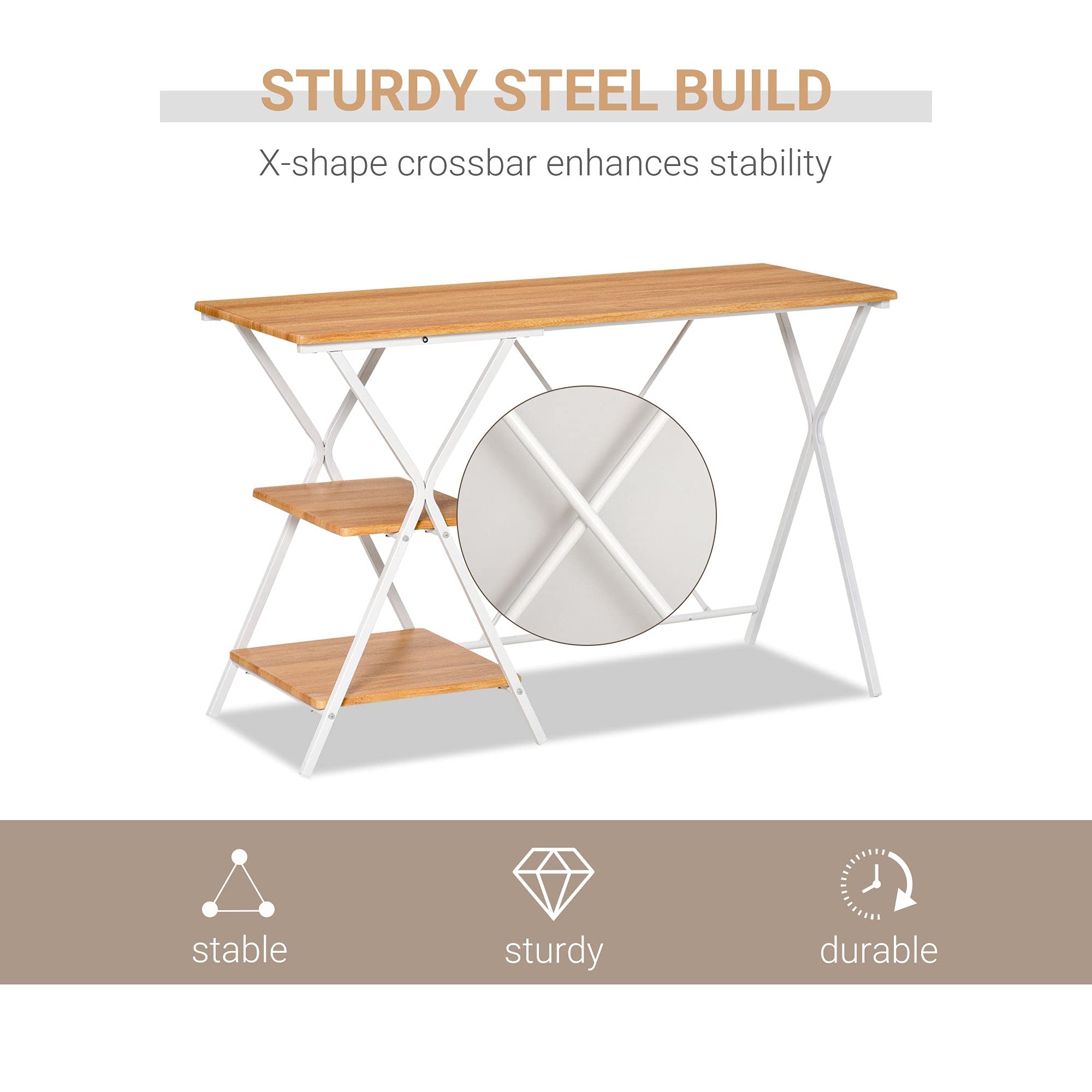 HOMCOM Computer Desk with Storage Shelves - Home Office Writing Desk, Study Workstation in Natural Wood Finish | Perfect for Small Spaces, Remote Work & Online Learning