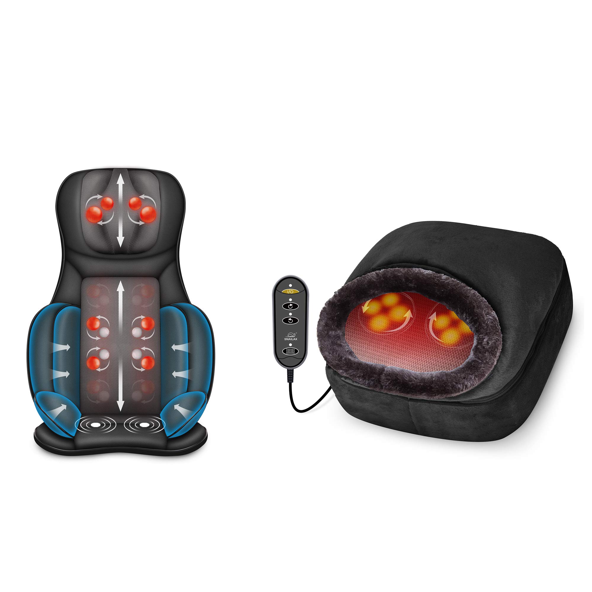 Snailax Shiatsu Air Compression Back and Foot Massager Set - Neck, Back, Shoulder Pain Relief with Vibration Massage Seat Cushion - Perfect for Home, Office, and Car Use