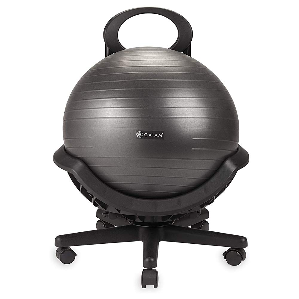Gaiam Ultimate Balance Ball Chair with Swivel or Standard Base - 52cm Anti-Burst Stability Ball for Yoga, Exercise & Ergonomic Office/Home Desk Seating - Includes Air Pump & Workout Guide - Perfect for Active Sitting, Core Workouts & Posture Improvement