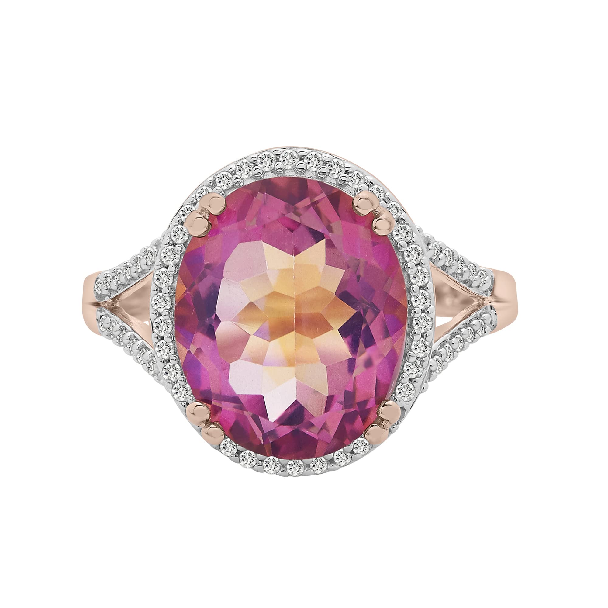 Timeless Love 14K Pink Gold Over Sterling Silver Ring Set with Pink Quartz & 1/5 CT Diamond - Elegant Statement Jewelry for Women, Luxury Fashion Rings - Perfect for Anniversaries, Engagements & Special Occasions