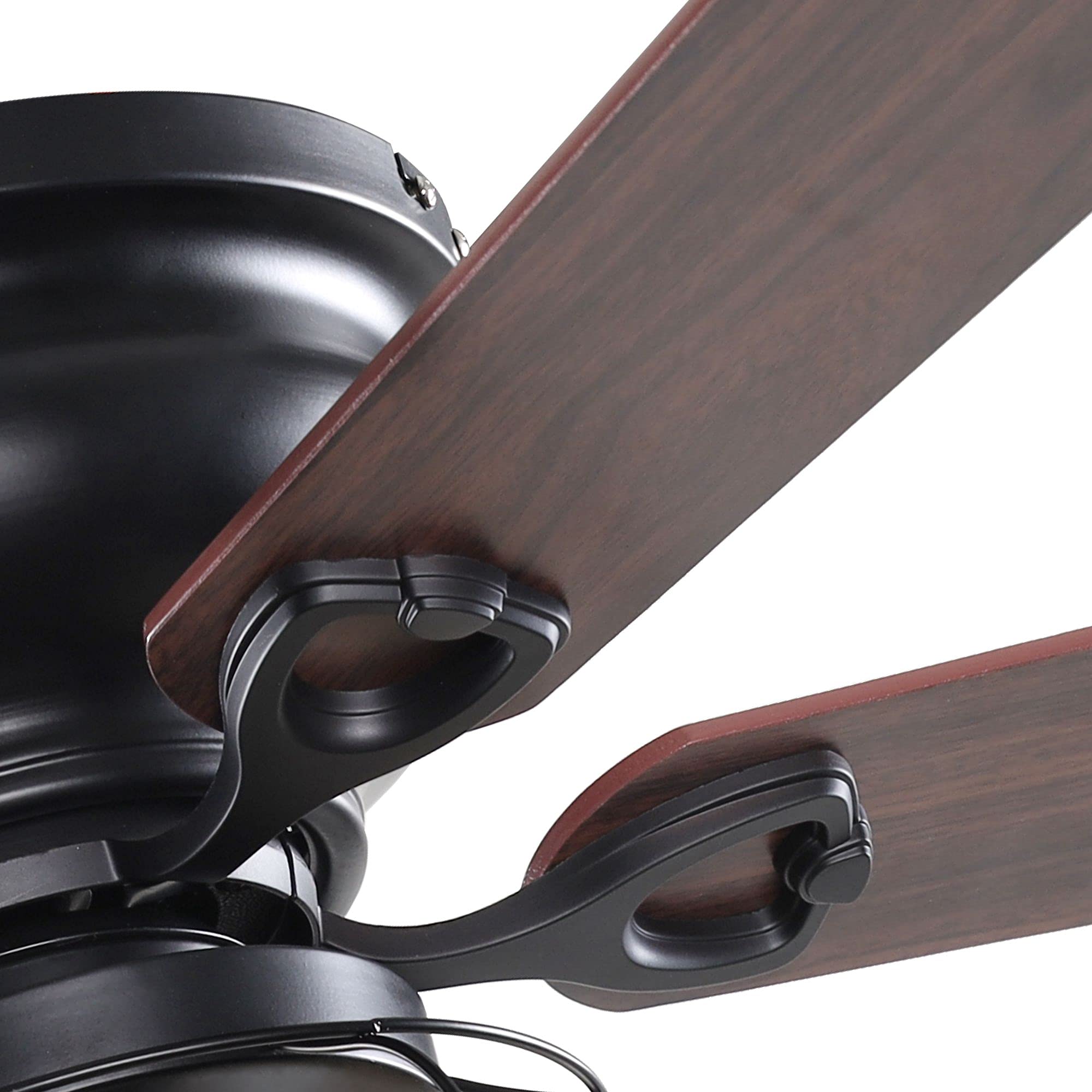 48 Inch Black Farmhouse Flush Mount Ceiling Fan with Lights & Remote - Low Profile Reversible 5-Blade Design, Timer Function - Perfect for Bedroom, Living Room, Kitchen & Indoor Spaces