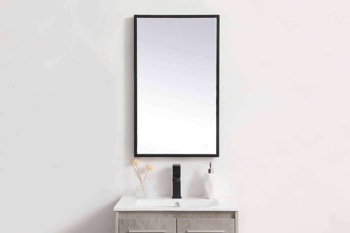 Elegant Black LED Mirror 18X30 - Adjustable Color Temperature for Bathroom & Vanity