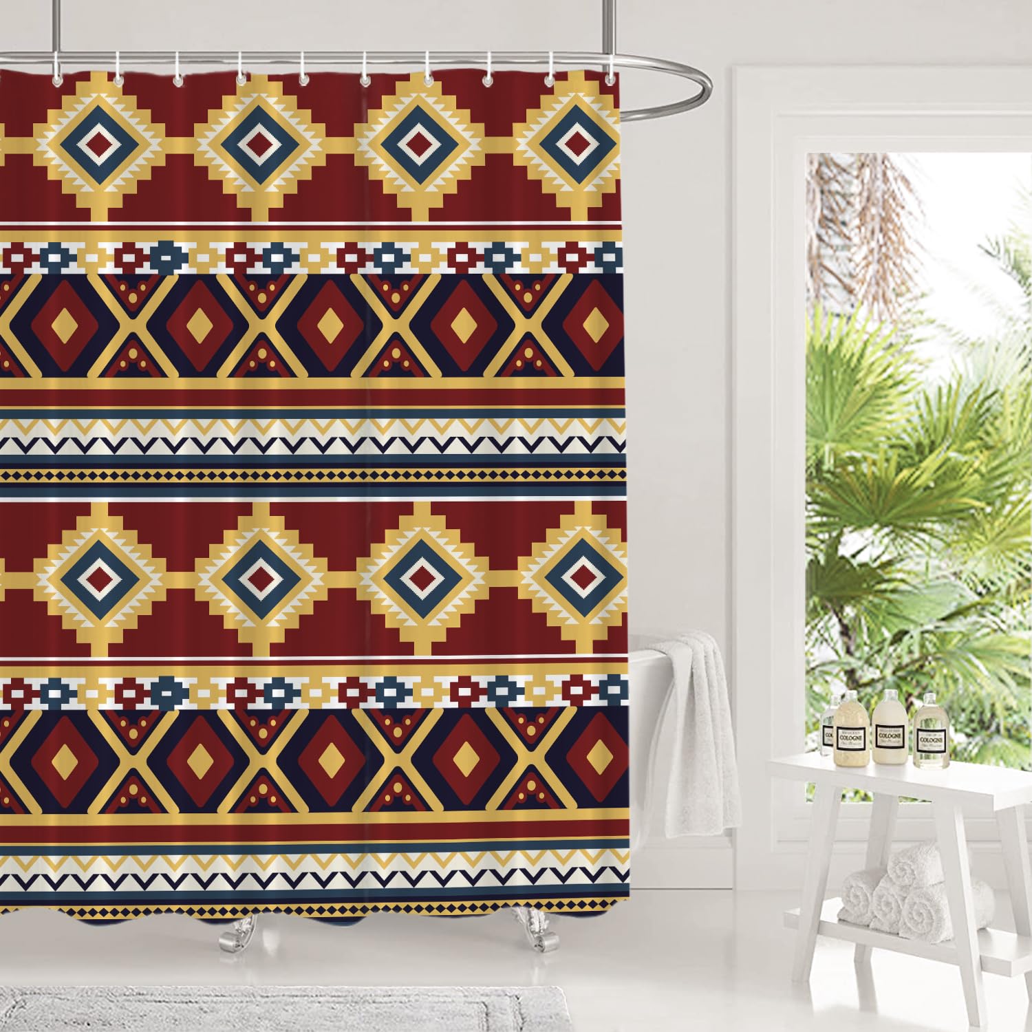 Shrahala Native American Navajo Tribal Design Waterproof Shower Curtain - 72x72 Inch Bathroom Decor with Grommets | Perfect for Southwest Style, Boho Chic & Themed Bathrooms