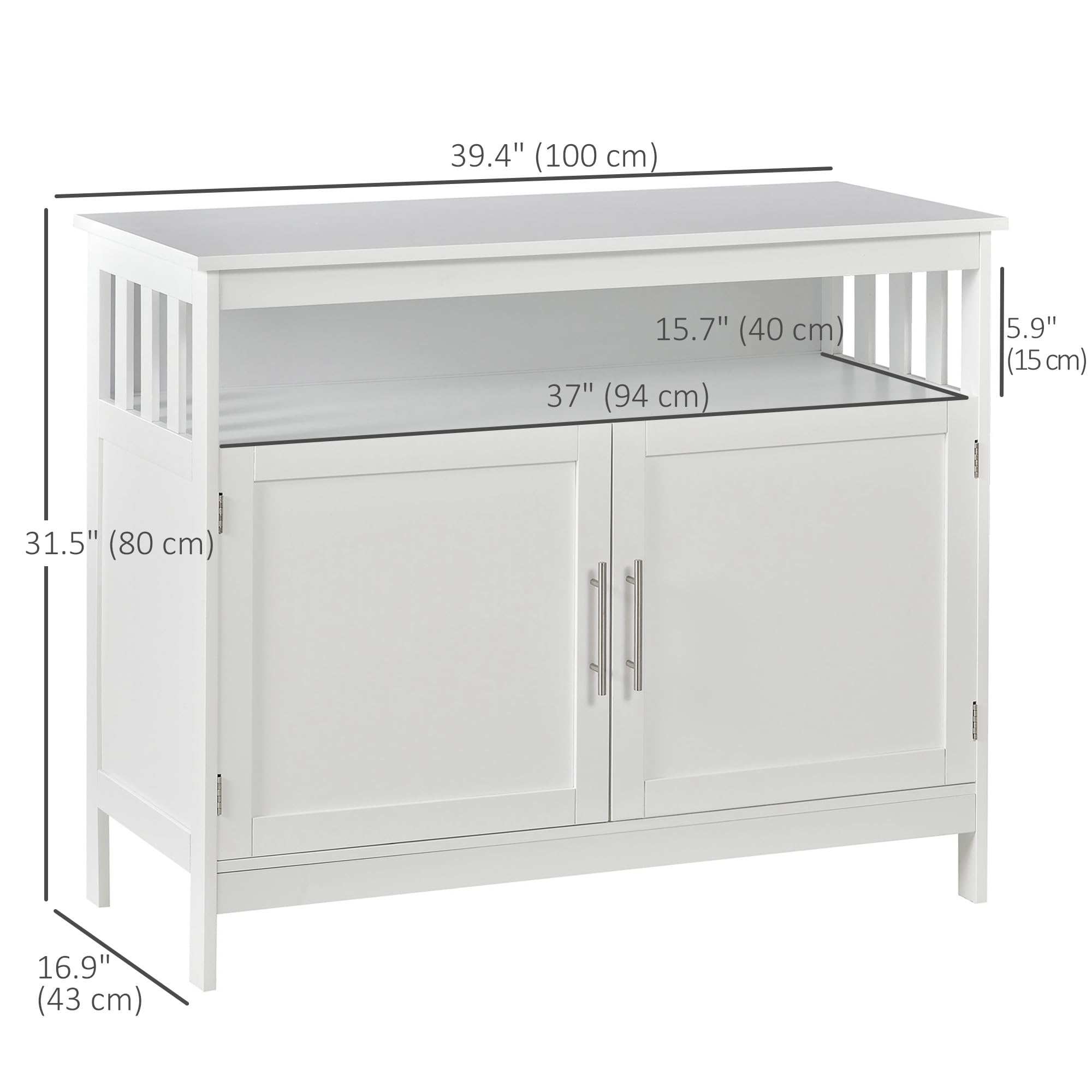 HOMCOM Modern Sideboard Buffet Cabinet - White Coffee Bar with 2-Tier Shelf & Open Storage | Perfect for Dining Room, Living Room & Kitchen Organization