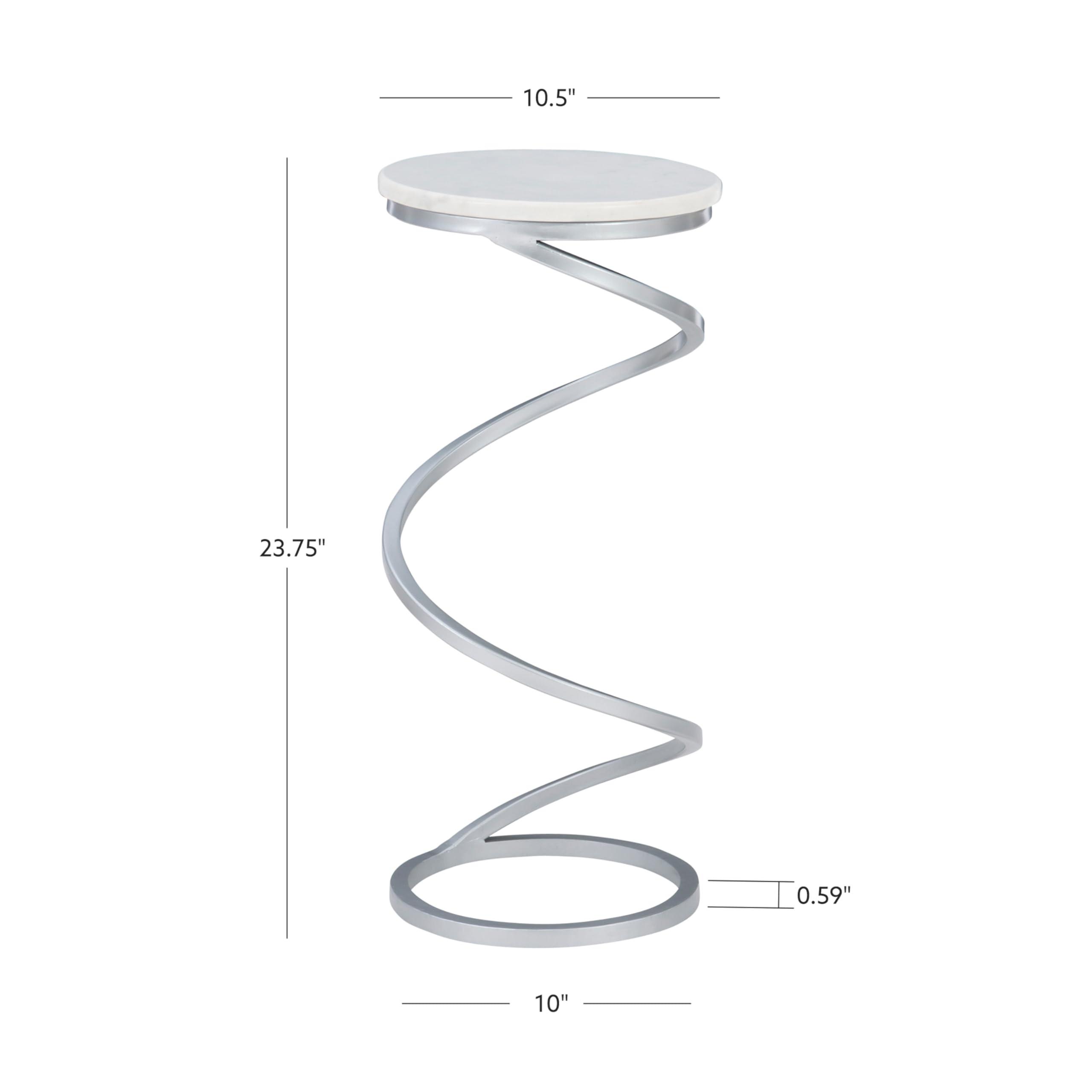 Powell Nora Table - Silver Spiral Metal Base with White Marble Top - Modern Drink Table for Living Room, Bedroom, or Office