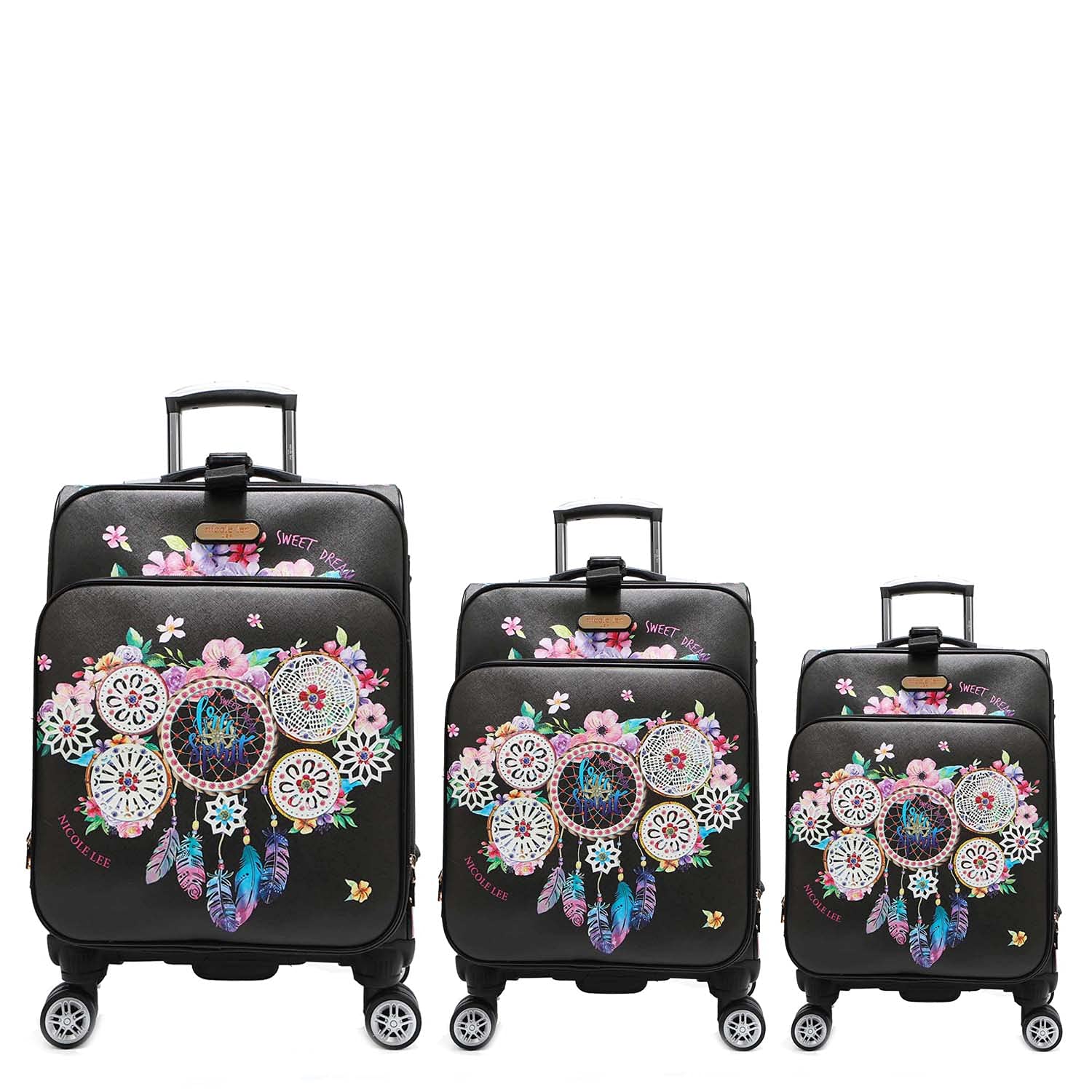 Nicole Lee 3-Piece Luggage Set with Spinner Wheels - Lightweight Durable Suitcase Set for Travel, Carry-On & Checked Bags (Dream of All Colors Collection) - Perfect for Family Vacations, Business Trips & International Travel