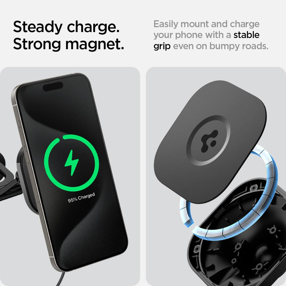 Spigen OneTap Pro 3 Wireless Car Charger for Tesla with MagSafe Compatibility - iPhone 16 Pro Max/16 Pro/16 Plus/16/15/14/13/12 (Dashboard Screen Mount) - Perfect for Hands-Free Charging While Driving