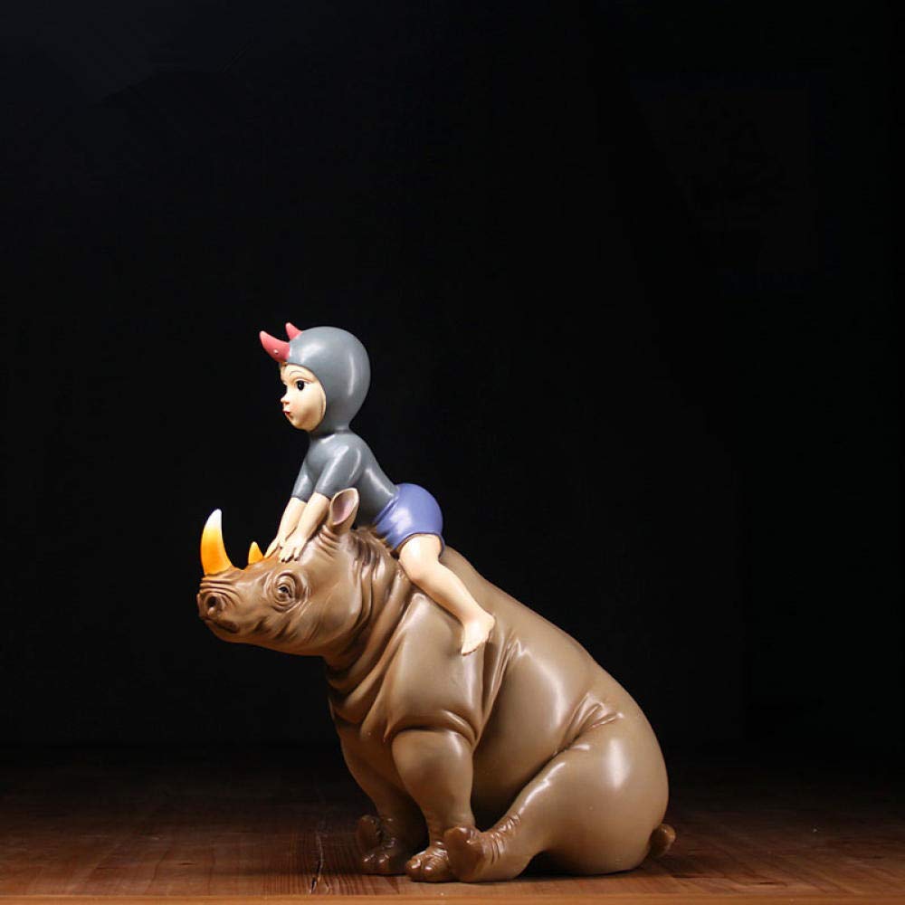 Creative Resin Rhino and Girl Sculpture - Unique Animal Figurine for Home & Office Decor, Desktop Bookshelf Craft Gift - Perfect for Living Room, Bedroom, or Workspace Decoration
