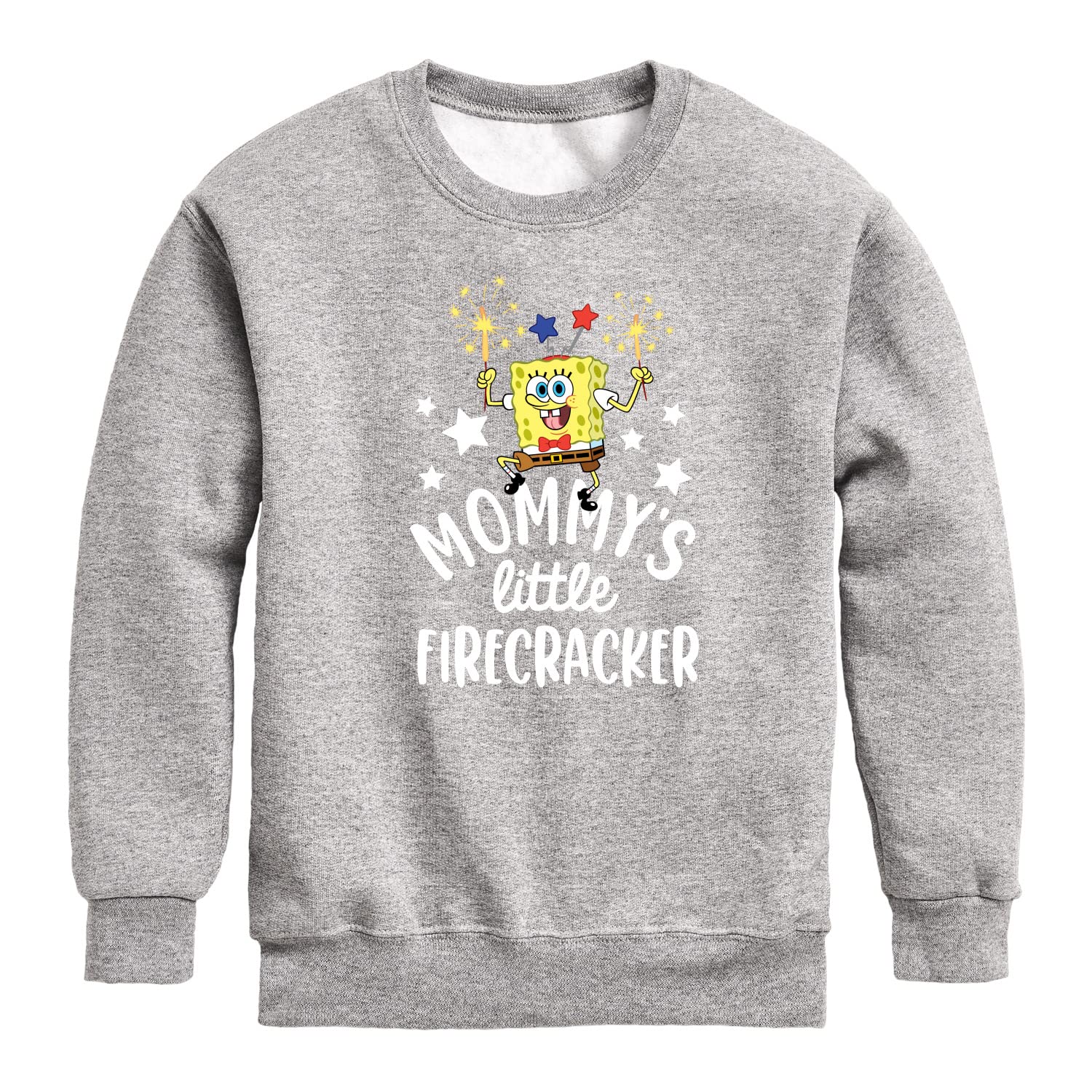 HYBRID APPAREL Spongebob Squarepants Mommy's Little Firecracker Fleece Sweatshirt for Toddler & Youth | Soft Crewneck Pullover | Cute Cartoon Character Hoodie for Kids Playdate & Family Outings