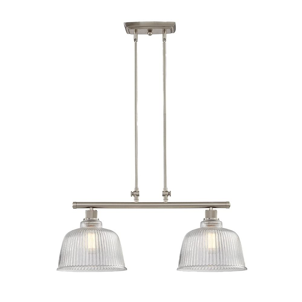 Vanity Art Modern 2-Light Kitchen Island Pendant Light Fixture - Satin Nickel Finish with Clear Glass Shade - Farmhouse Linear Hanging Lamp for Dining Room, Bar Counter, and Kitchen Ceiling Lighting (IL209-2SN-CL)