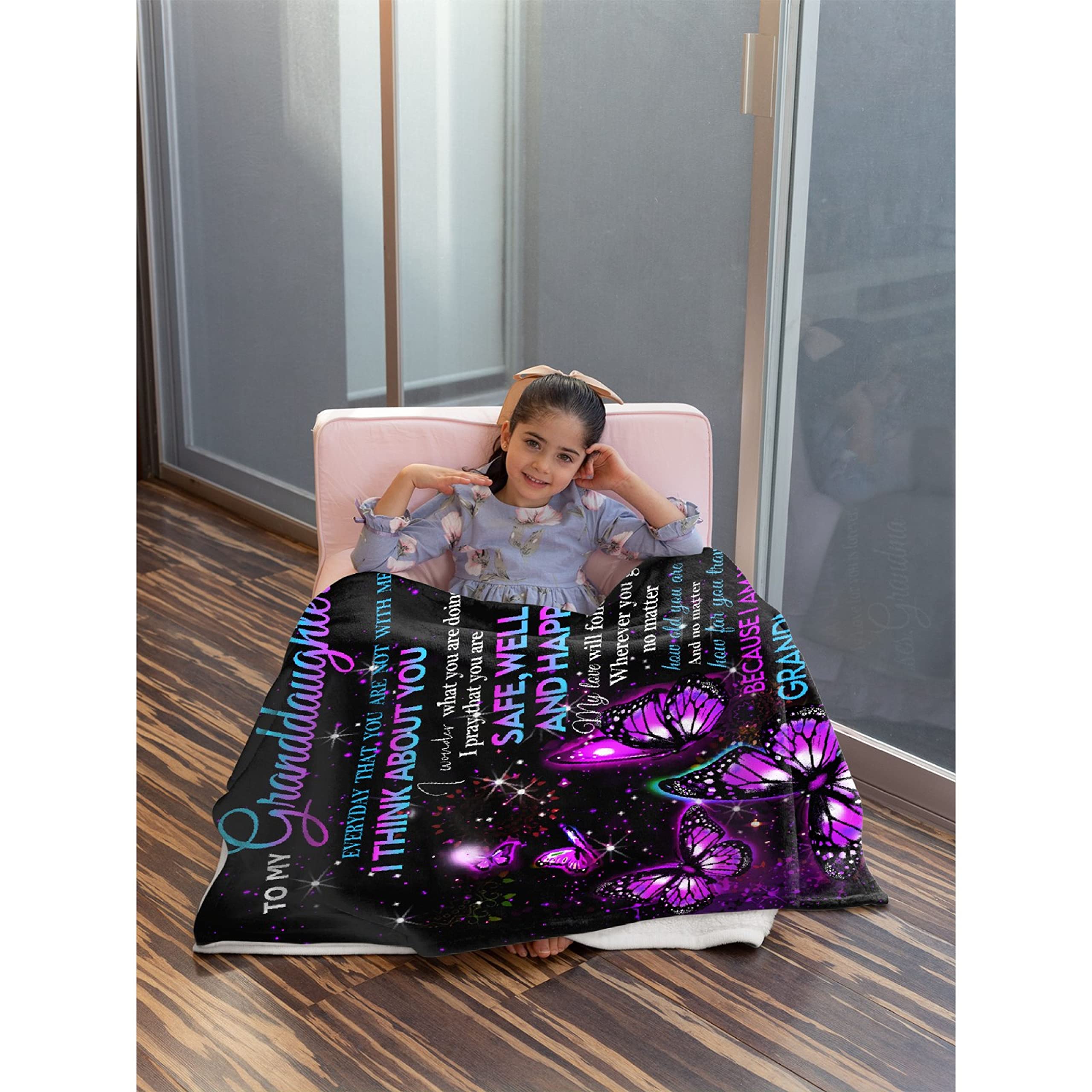 Vajrapani Butterfly Blanket - Ultra Soft Flannel Throw Blanket for All Seasons | Lightweight & Warm | Perfect for Living Room, Bed, Sofa & Office Use | Extra Large 120x90 Inches | Thoughtful Gift from Grandma to Granddaughter