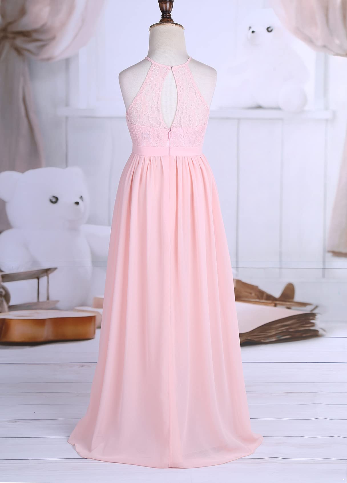 JEATHA Girls Lace Halter Neck Sleeveless Flower Dress - Elegant Wedding Guest, Birthday Party & Special Occasion Gown for Kids (Ages 3-10) | Perfect for Flower Girls, Pageants & Formal Events