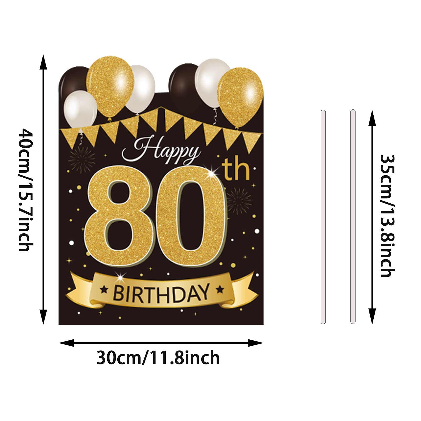 Large Happy 80th Birthday Party Yard Sign - Black & Gold 80th Birthday Lawn Decor with Stakes | Outdoor Celebration Decorations for Anniversary, Retirement & Milestone Events