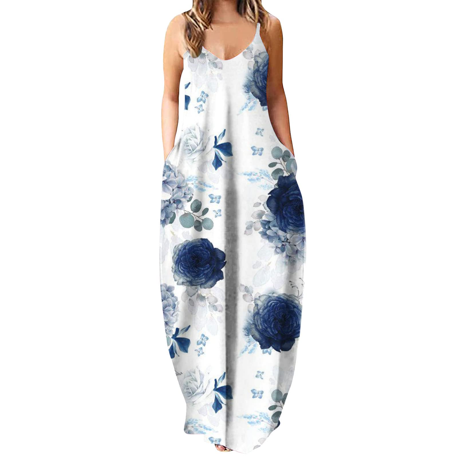Women's Summer Casual Dress - Sleeveless V-Neck Loose Comfy Beach Sundress for Vacation, Party & Outdoor Activities | Flowy & Breathable Fabric for Hot Weather