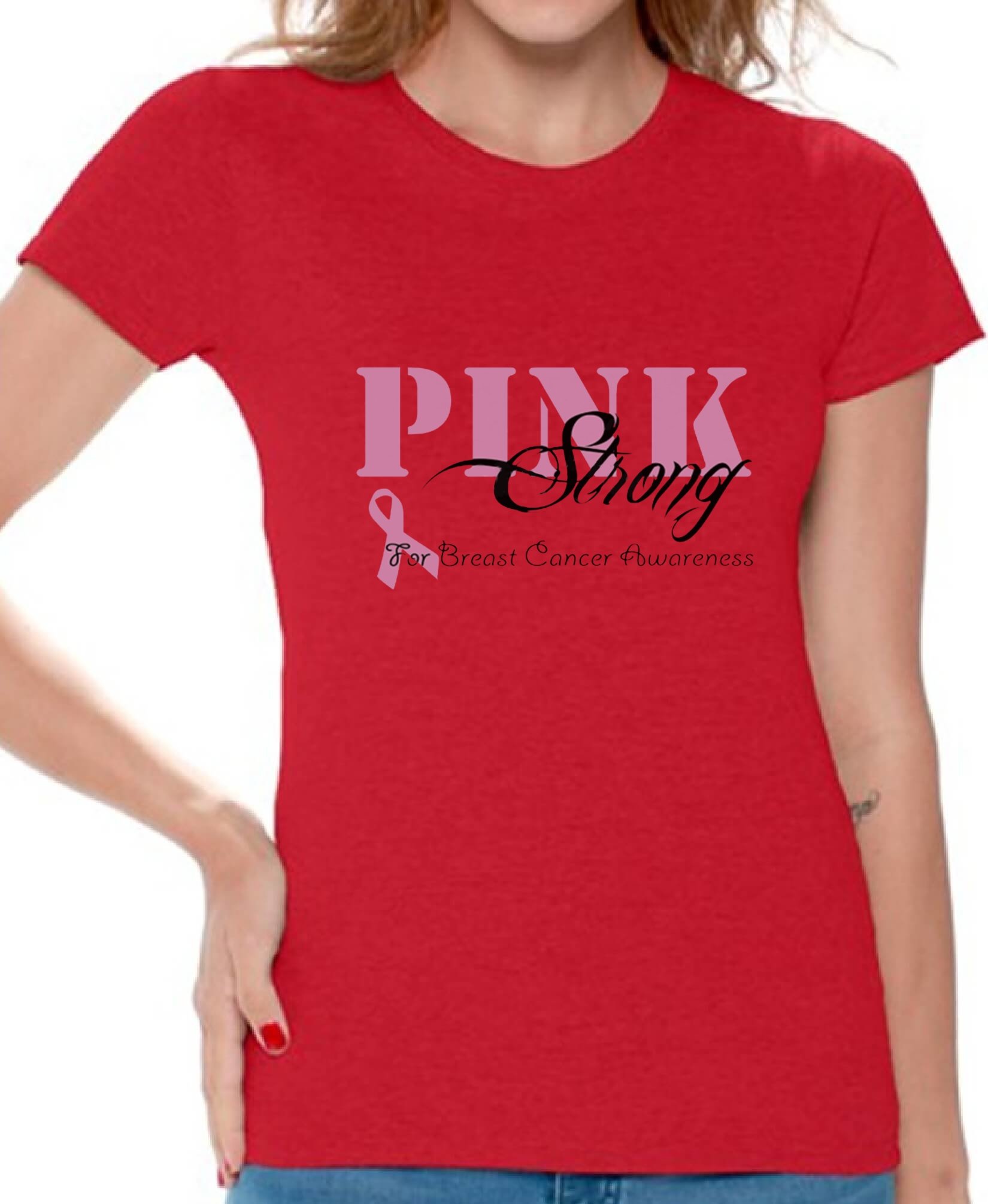 Pink Strong Women's T-Shirt for Breast Cancer Awareness - Comfortable & Inspirational Top with Free Bookmark - Perfect for Fundraisers, Survivor Support & Everyday Wear