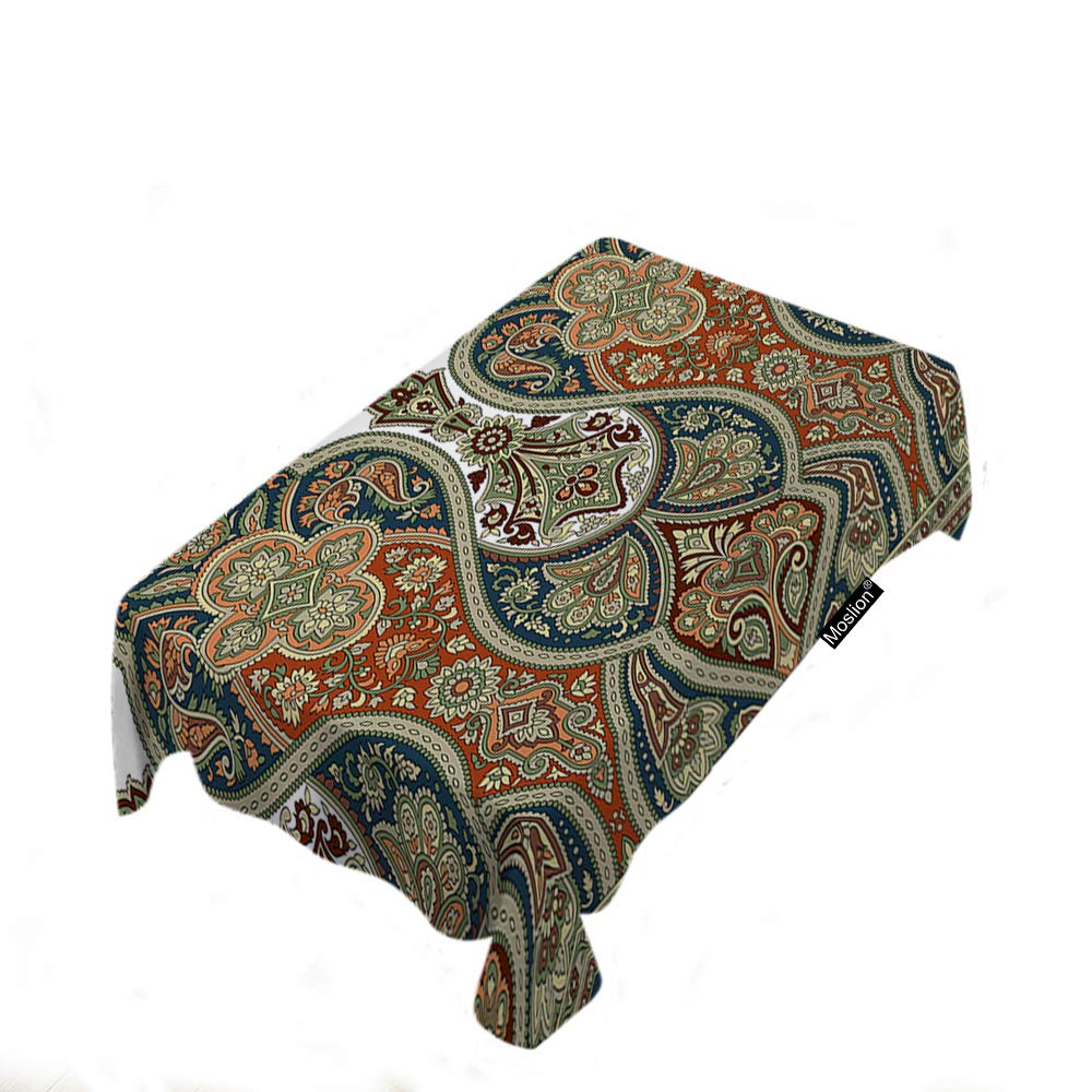Vintage Boho Tribal Pattern Tablecloth - Retro Ethnic Floral Design Polyester Rectangle Table Cover 60x104 Inch for Kitchen, Dining, Picnic & Outdoor BBQ Parties