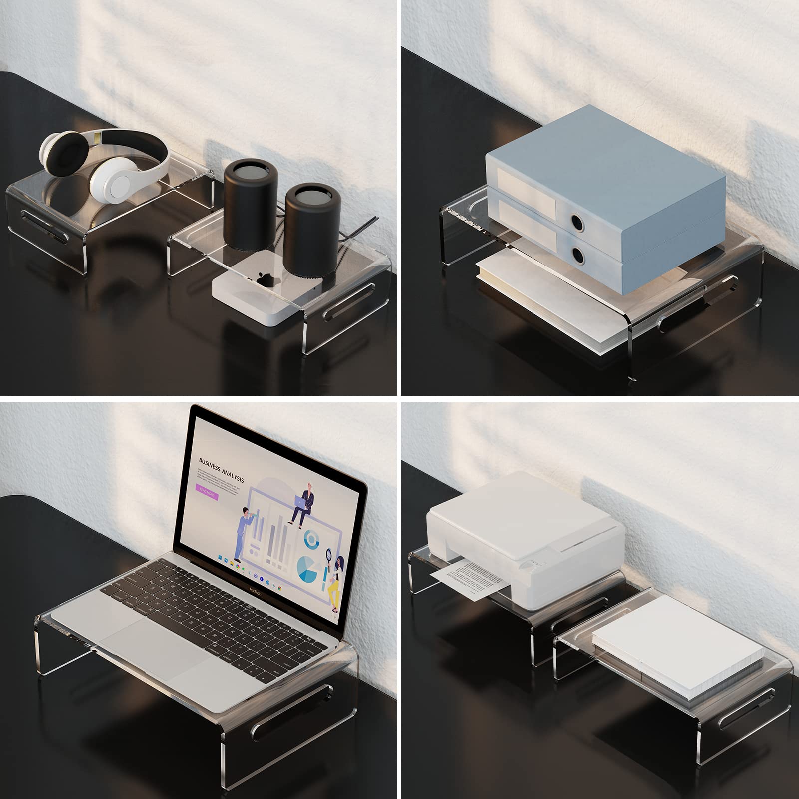 Zimilar 2 Pack Acrylic Monitor Stand Riser - Premium Clear Laptop & Computer Stand for Dual Monitors, Printer, Notebook - Ideal for Home Office Setup & Workspace Organization