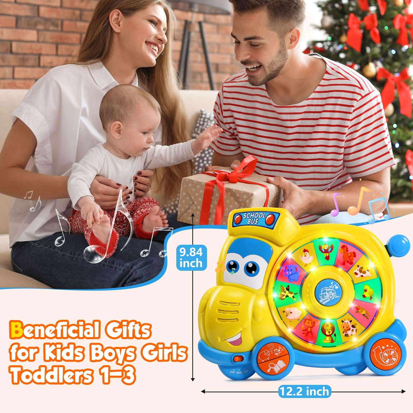 Bilingual English Spanish Learning Toys for Babies 6-18 Months | Musical Educational Toddler Toys 1-3 Years | Interactive Spin & Learn School Bus Toy for 1+ Year Old Boys & Girls | Perfect for Early Childhood Development & Birthday Gifts