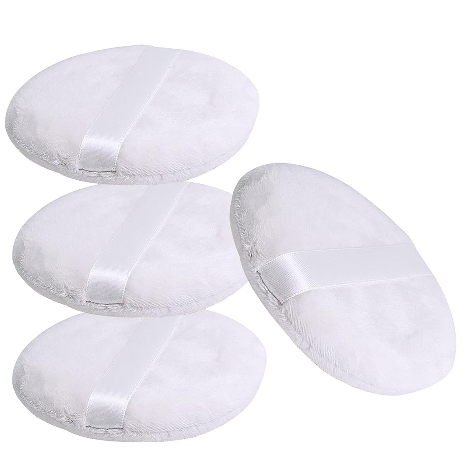 4 PCS Large Velour Powder Puffs - 4.13 Inch Round Ultra Soft Body & Face Powder Applicators, Washable Fluffy Makeup Puffs with Ribbon for Loose Powder, Baby Powder & Cosmetics - Perfect for Home Spa, Makeup Application & Baby Care Routines