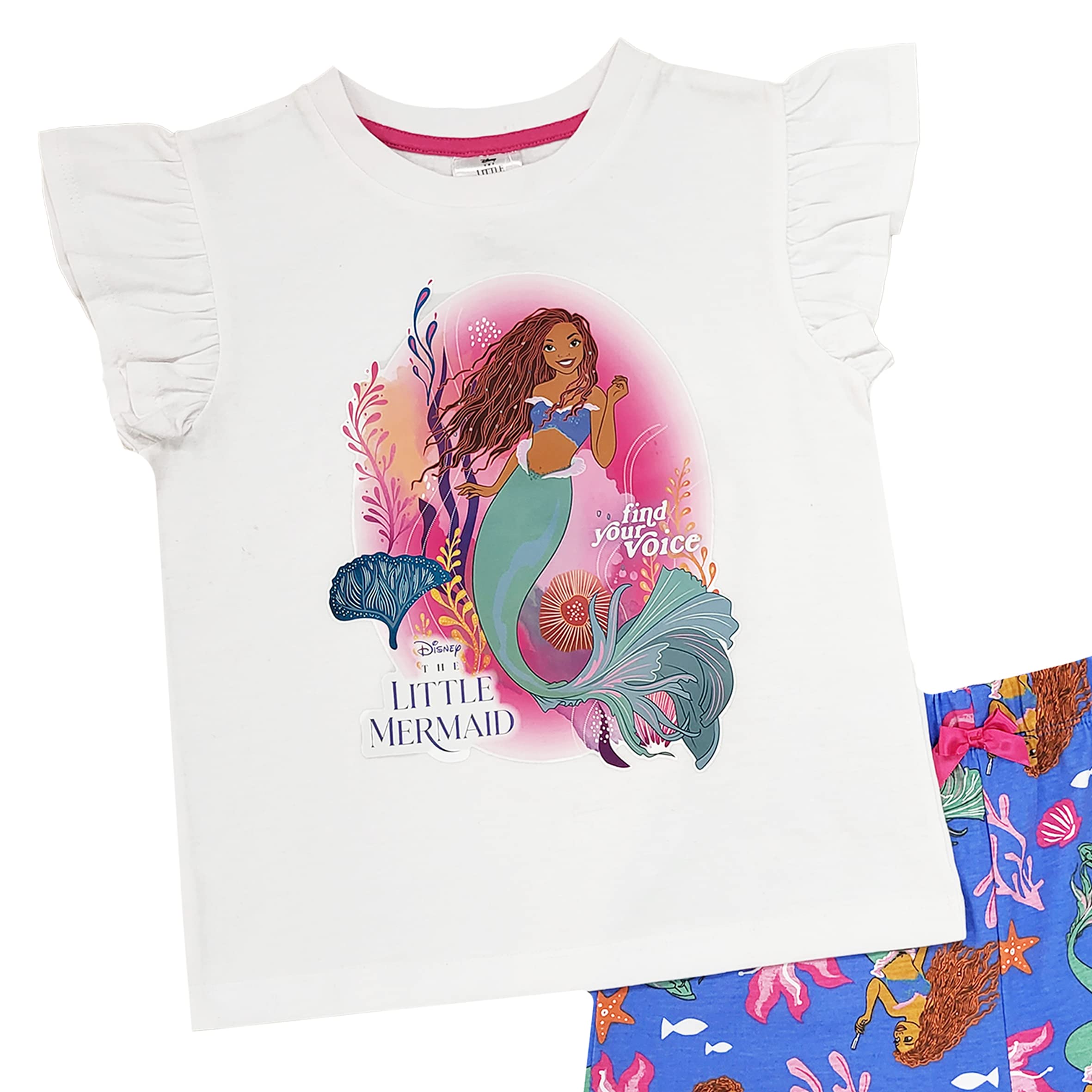 Disney Little Mermaid Girls' Short Pajama Set - Ariel Themed Nightwear for Kids | Perfect for Sleepovers, Birthday Gifts & Disney Themed Parties