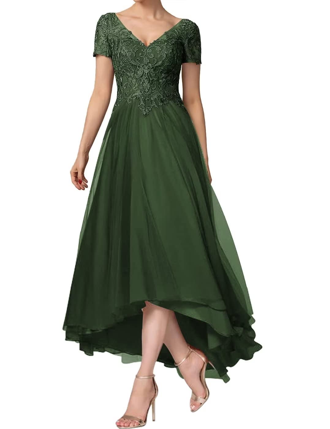 Elegant V-Neck Lace Applique Mother of The Bride Dress - A-Line Formal Evening Gown for Wedding Guest, Special Occasions & Black Tie Events
