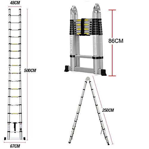 Heavy Duty Telescoping Ladder 16.5 FT Aluminum Extension Ladder - 330 LB Capacity A-Frame Folding Step Ladder for Home, Roof, Construction & Outdoor Use - Perfect for DIY Projects, Painting, Maintenance & Office Work