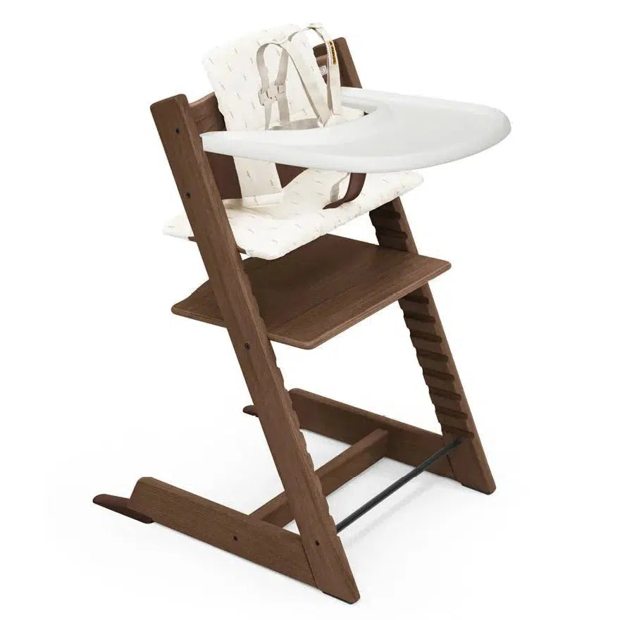 Stokke Tripp Trapp High Chair with Cushion & Tray - Natural Oak Warm Brown & Wheat | Adjustable Baby Feeding Chair for Kitchen & Dining Room