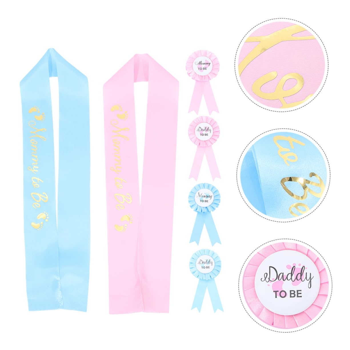 BIUDECO 2 Sets Maternity Belt & Shower Badge Pin Set - Baby Shower Sash for Mom & Dad to Be, Gender Reveal Party Decor, Pregnancy Announcement Accessories - Perfect for Baby Showers, Gender Reveals & Maternity Photos