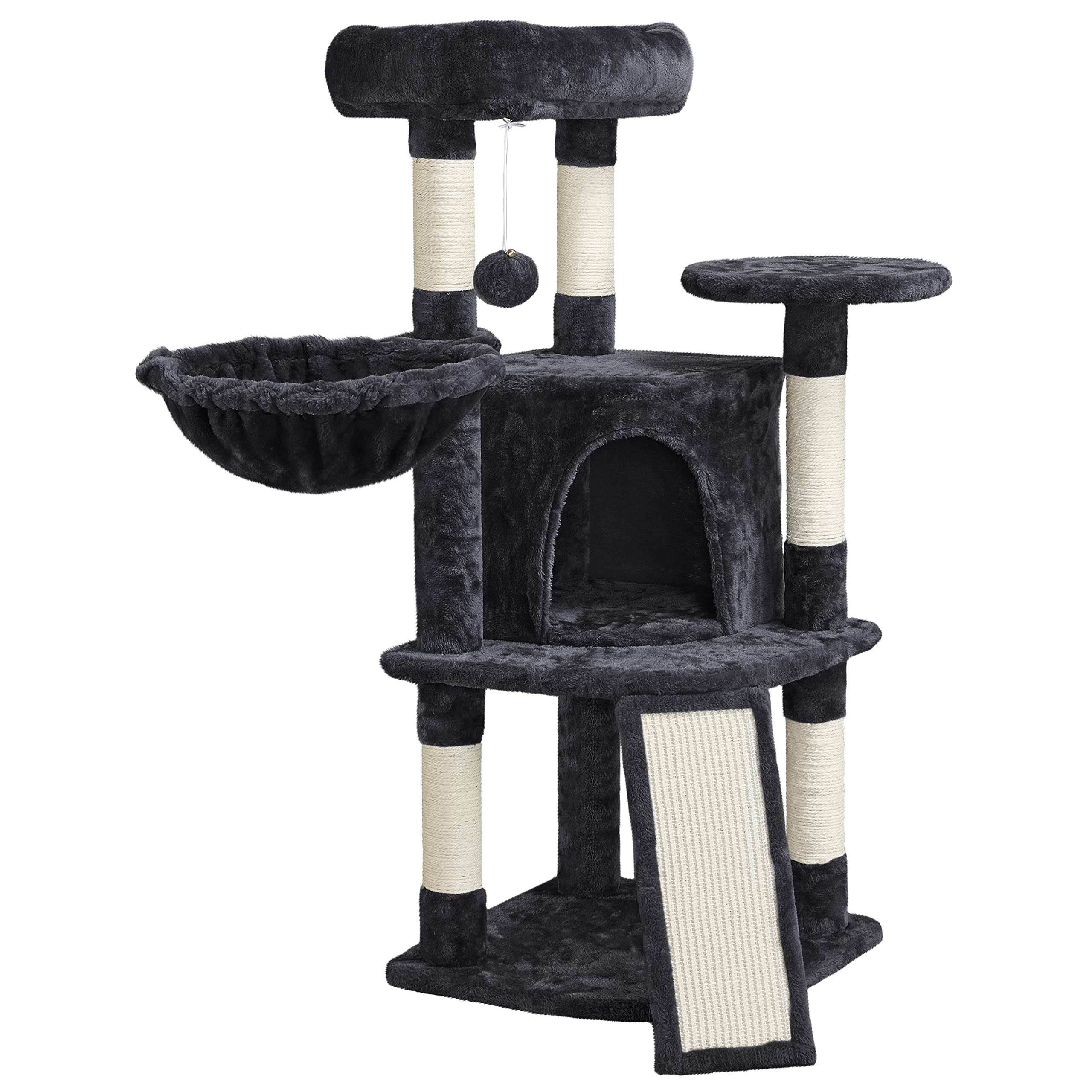 Topeakmart 42 Inch Multi-Level Cat Tree Tower for Indoor Cats - Sturdy Cat Condo with Perch, Hammock & Scratching Posts - Durable Cat Activity Center & House in Black - Perfect for Small Spaces, Apartments & Playtime