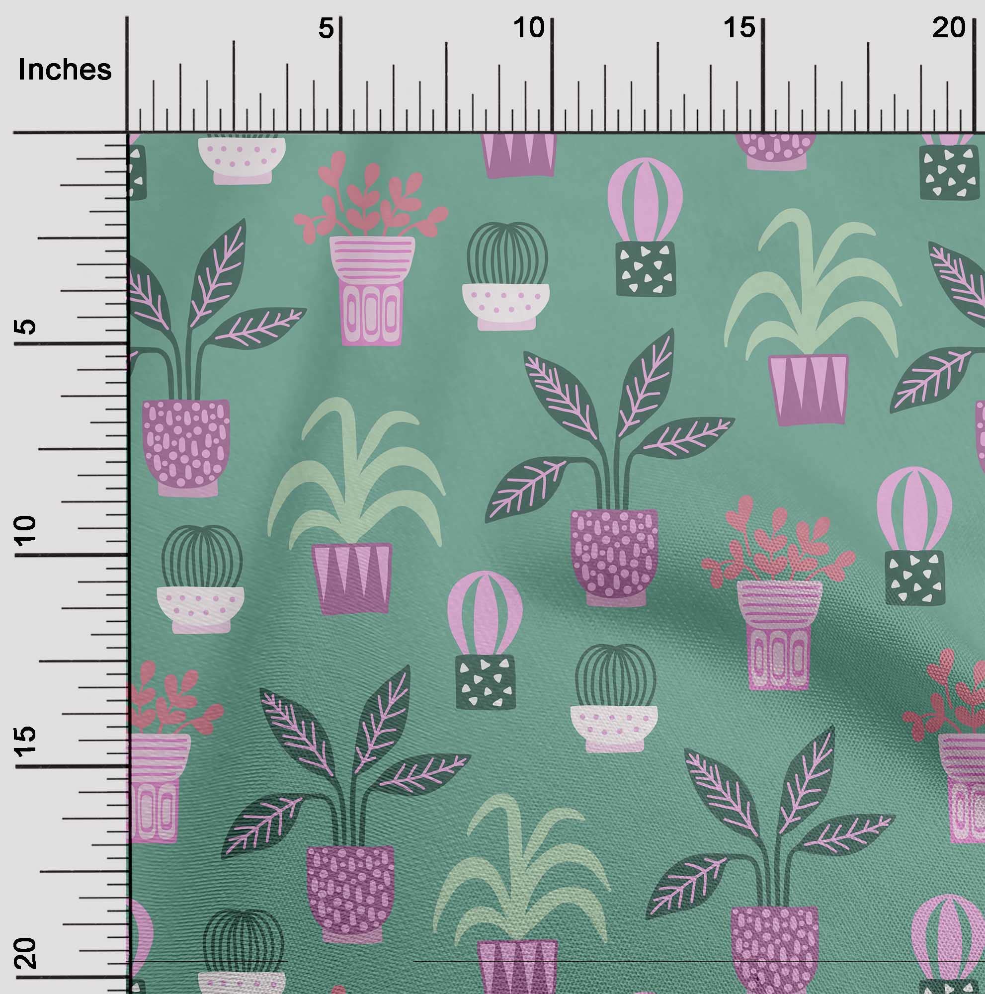 oneOone Cotton Jersey Dark Teal Green Fabric with Flower Pots Motif - 58 Inch Wide for Sewing, Craft Projects & DIY Home Decor | Perfect for Curtains, Pillows, Table Runners & Quilting
