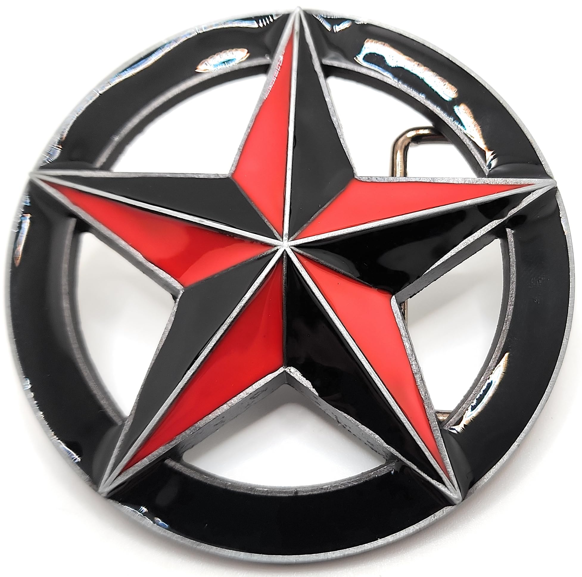 Nautical Star Belt Buckle for Men - Red & Black Heavy Duty Western Style Buckle - Perfect for Jeans, Work Pants & Cowboy Boots