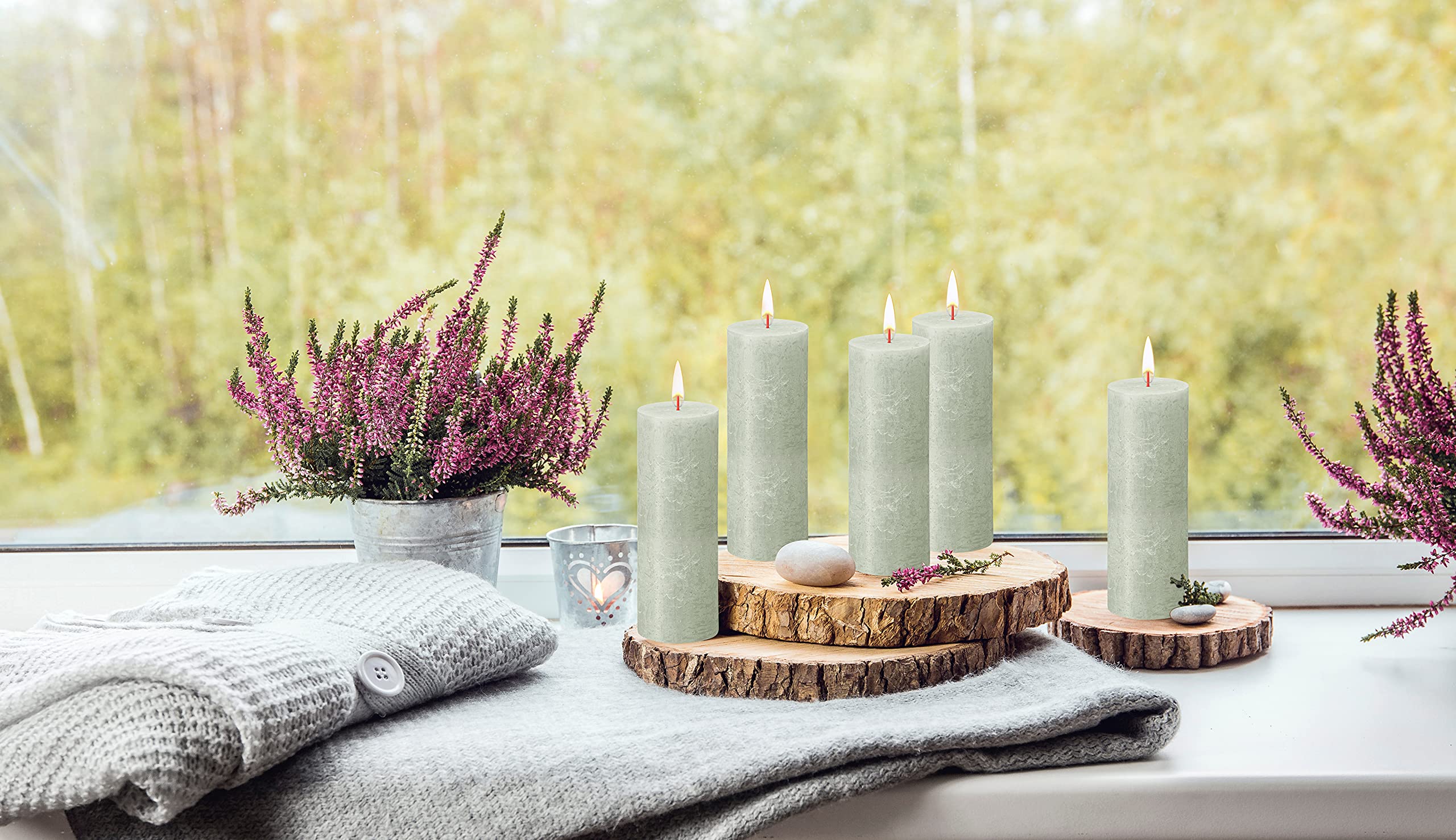 BOLSIUS 4-Pack Foggy Green Rustic Pillar Candles - 2.75 x 7.5 Inch Unscented Dripless Smokeless Candles - Premium European Quality with Natural Plant-Based Wax - 85 Hour Burn Time - Perfect for Wedding Centerpieces, Dinner Parties & Holiday Decor