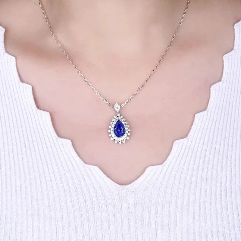 LOVERJEWELRY 18K White Gold Tanzanite Pendant for Women - Pear Cut 8x12mm Blue Tanzanite with Diamond Accents - Elegant Wedding Gift, Anniversary Jewelry & Special Occasion Necklace