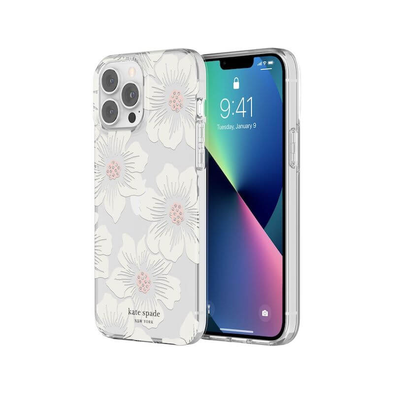 Kate Spade New York iPhone 13 Pro Max Case - Clear Hollyhock Floral Design Protective Phone Cover for Women | Perfect for Everyday Use, Work & Travel