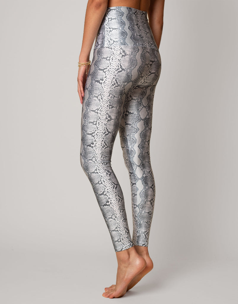 Women's High Waist White Python Print Leggings - Stretchy Yoga Pants for Workout, Gym & Casual Wear