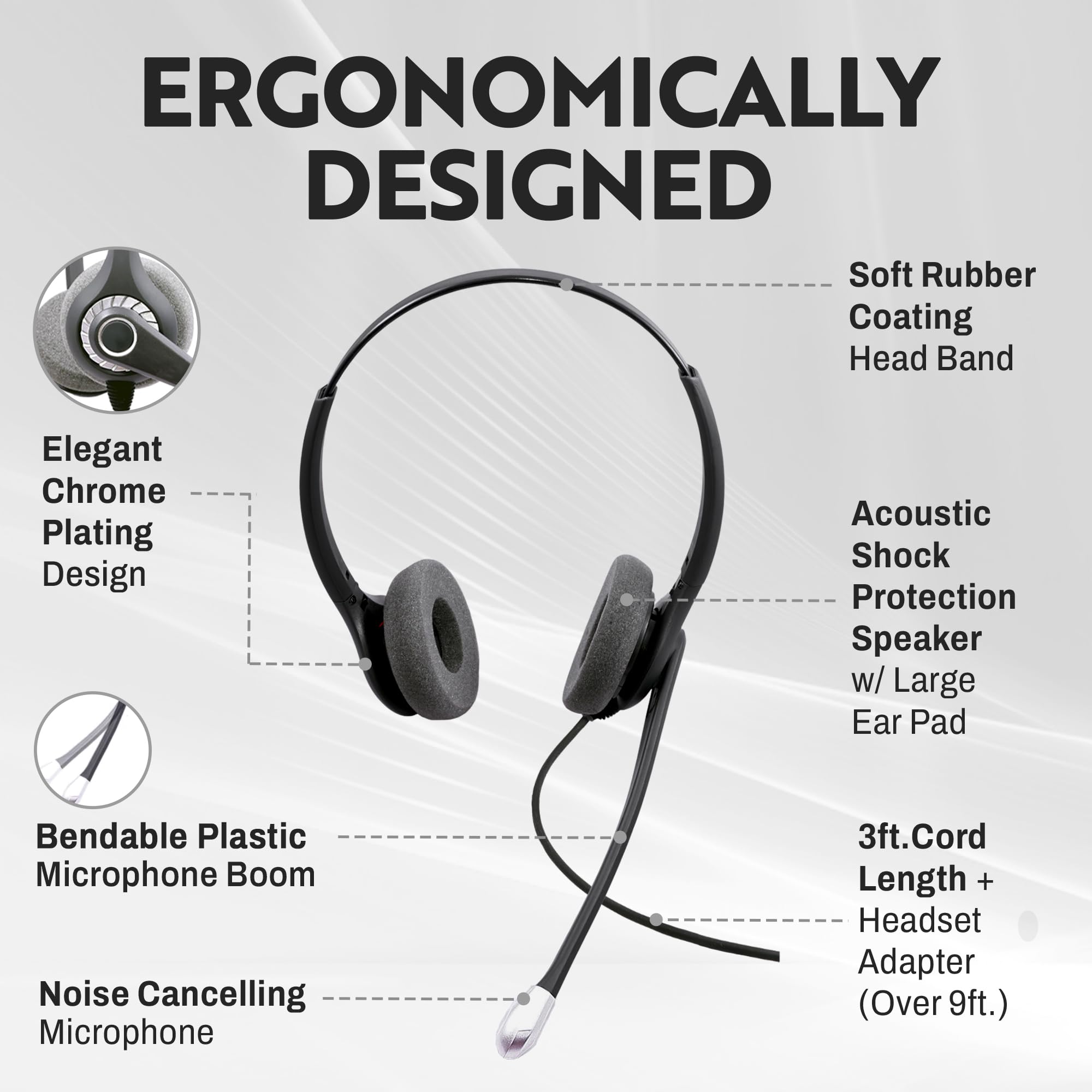 INNOTALK RJ9 Binaural Office Phone Headset with QD Adapter - Noise Cancelling Call Center Headset Compatible with Polycom, Mitel & More - Wired Desk Phone Headset for Clear Communication in Office, Customer Service & Remote Work