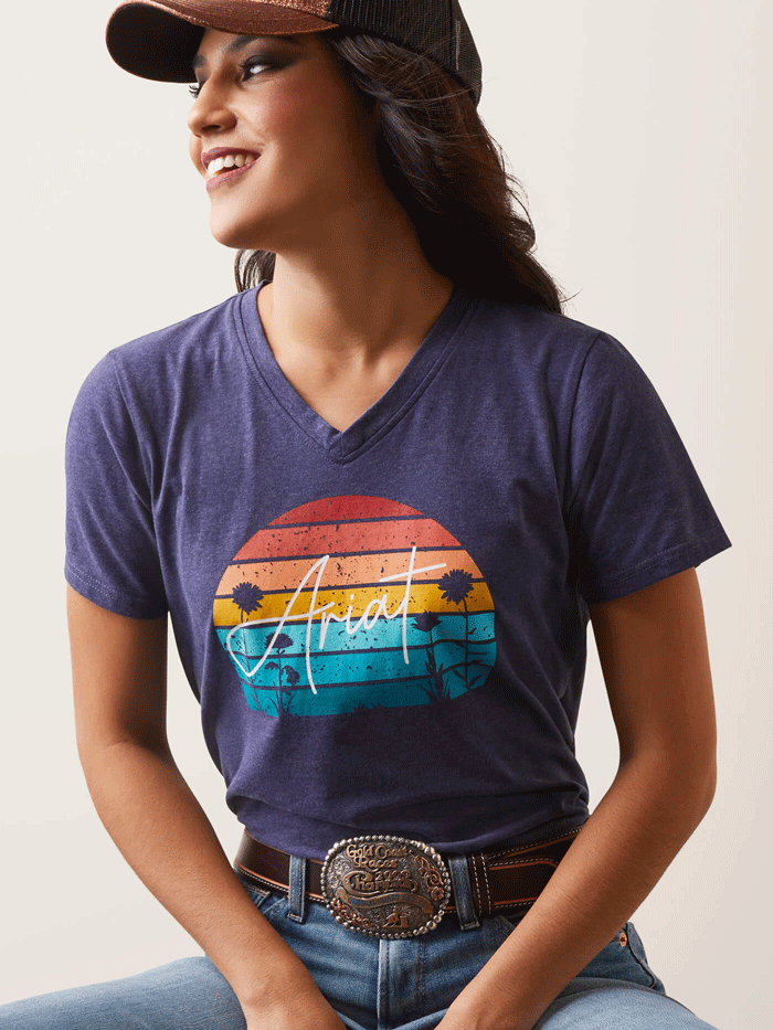 Ariat 10043418 Women's REAL Horizon Short Sleeve T-Shirt - Navy Heather - Comfortable Casual Wear for Outdoor Activities & Everyday Use