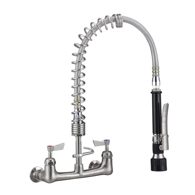 3Monkeez Compact Stainless Steel Exposed Wall Mounted Pre Rinse Unit - Commercial Kitchen Sink Sprayer for Restaurants, Bars & Food Service Areas